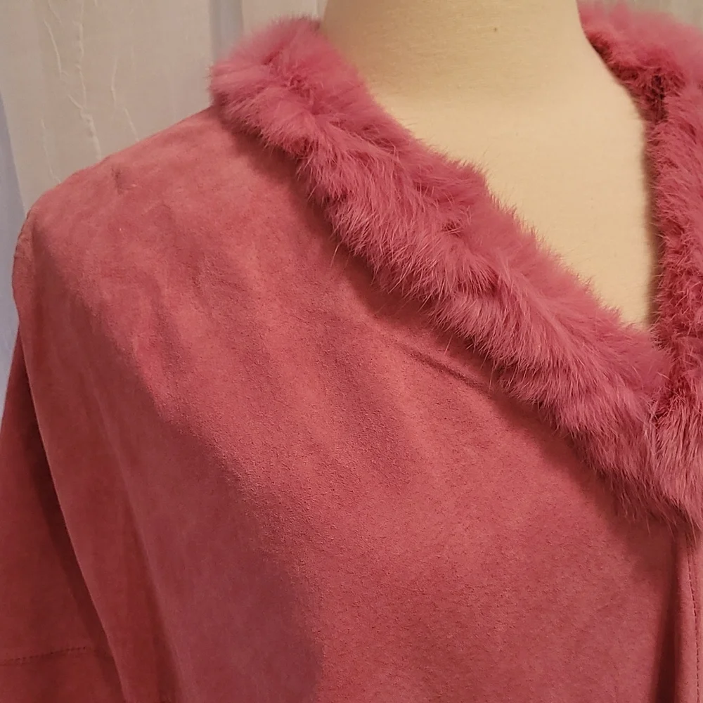 Vintage Revue Pink Suede and Fur Poncho Size 8